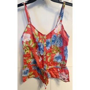 Hollister Orange Blue Floral Button Tank Top Small